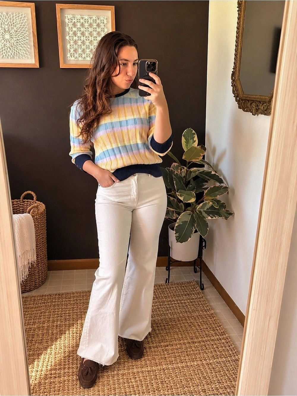Lands’ End Supima Cotton Pastel Striped Sweater M Petite